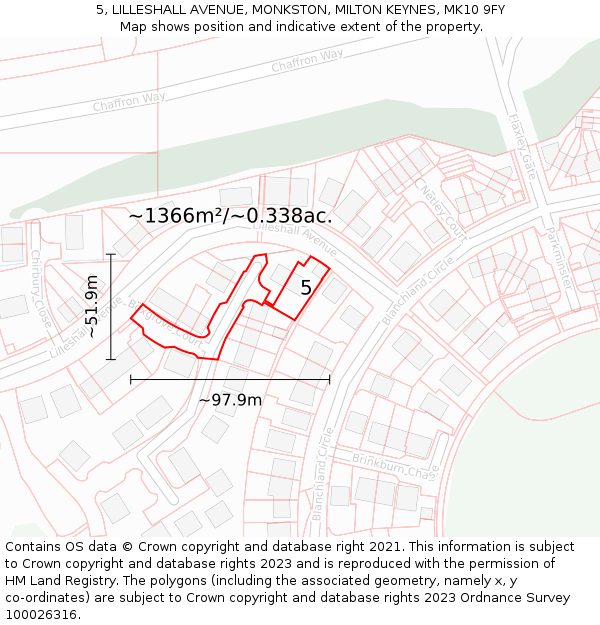 5, LILLESHALL AVENUE, MONKSTON, MILTON KEYNES, MK10 9FY: Plot and title map