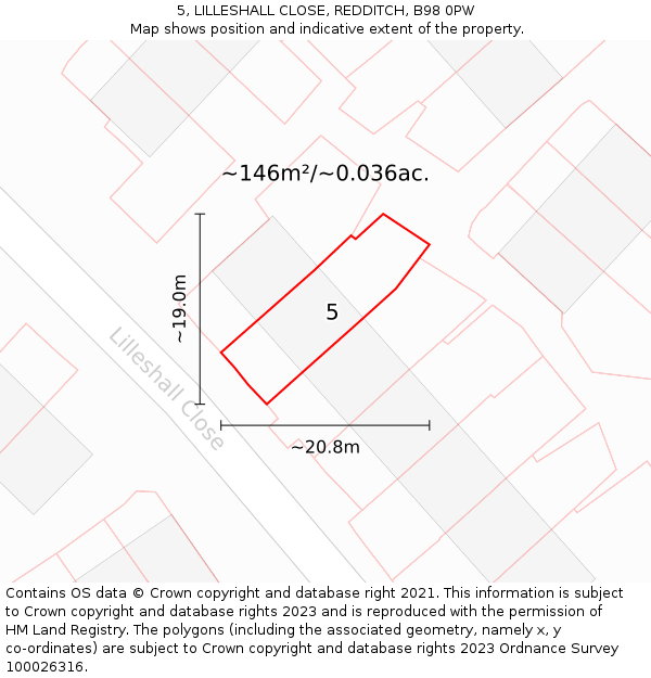 5, LILLESHALL CLOSE, REDDITCH, B98 0PW: Plot and title map