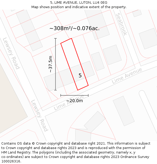 5, LIME AVENUE, LUTON, LU4 0EG: Plot and title map