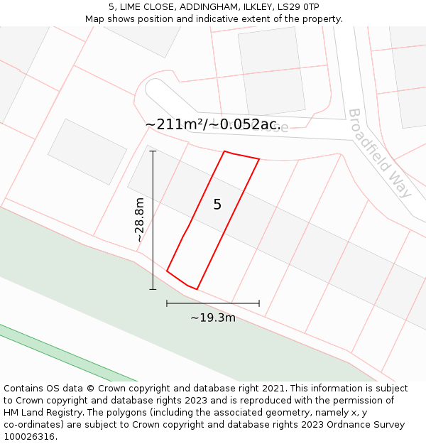5, LIME CLOSE, ADDINGHAM, ILKLEY, LS29 0TP: Plot and title map
