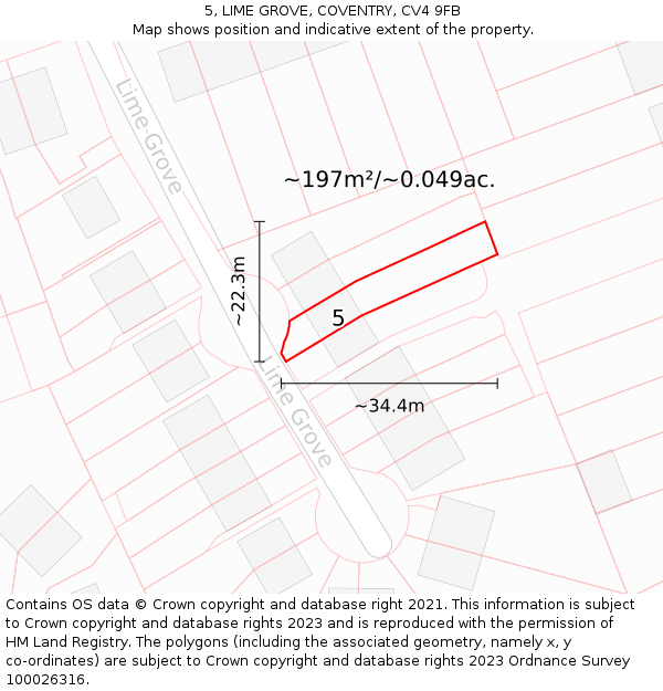 5, LIME GROVE, COVENTRY, CV4 9FB: Plot and title map