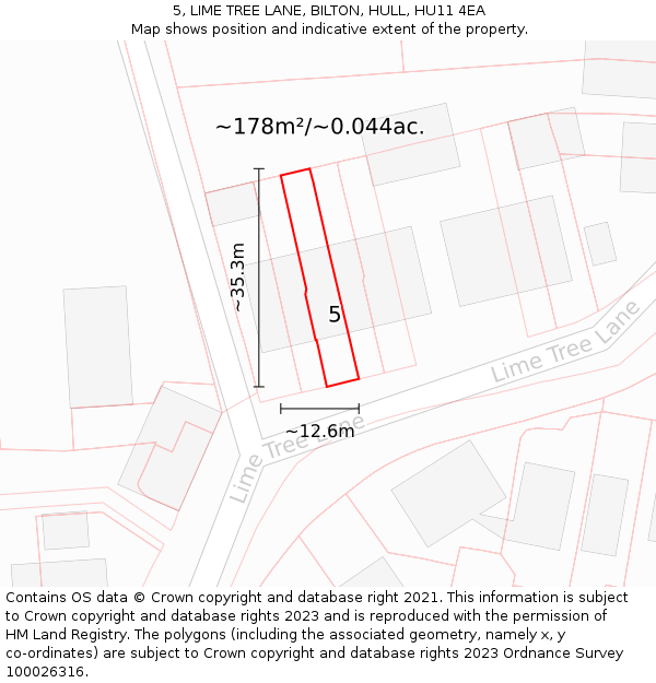 5, LIME TREE LANE, BILTON, HULL, HU11 4EA: Plot and title map