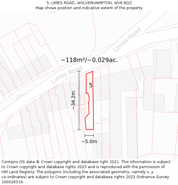 5, LIMES ROAD, WOLVERHAMPTON, WV6 8QZ: Plot and title map