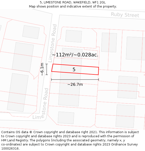 5, LIMESTONE ROAD, WAKEFIELD, WF1 2GL: Plot and title map