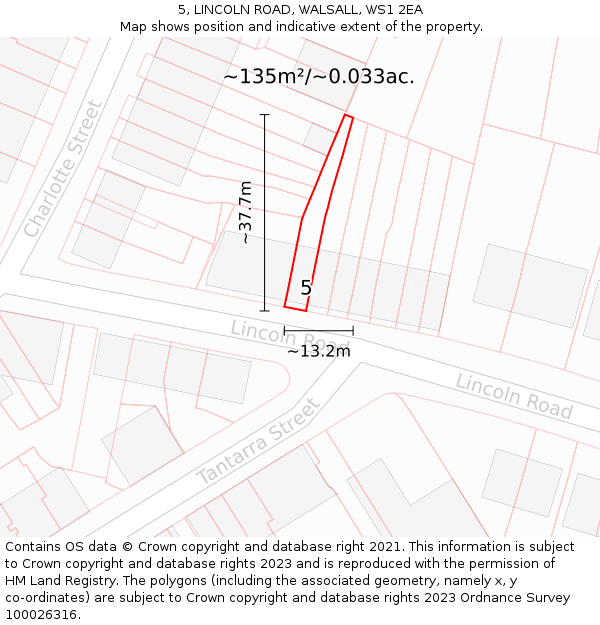 5, LINCOLN ROAD, WALSALL, WS1 2EA: Plot and title map