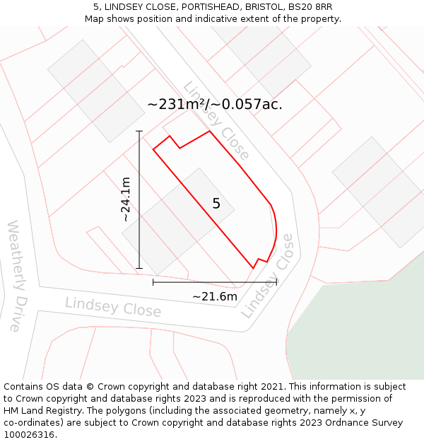 5, LINDSEY CLOSE, PORTISHEAD, BRISTOL, BS20 8RR: Plot and title map