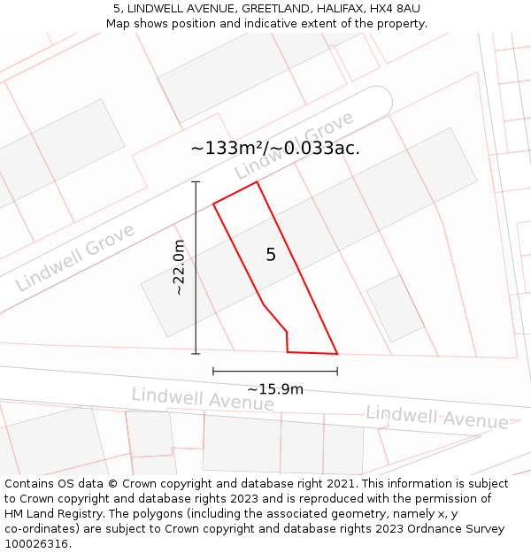 5, LINDWELL AVENUE, GREETLAND, HALIFAX, HX4 8AU: Plot and title map