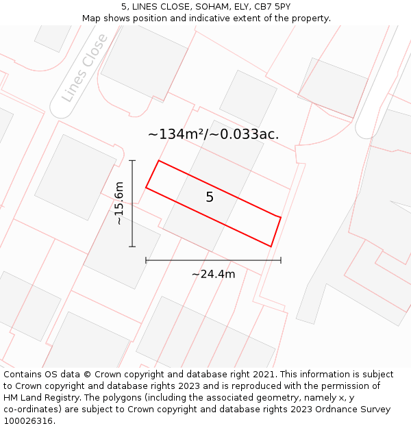 5, LINES CLOSE, SOHAM, ELY, CB7 5PY: Plot and title map
