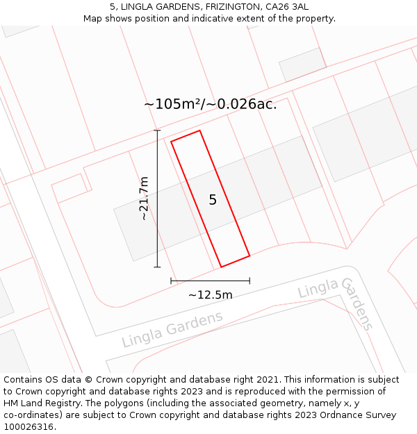 5, LINGLA GARDENS, FRIZINGTON, CA26 3AL: Plot and title map