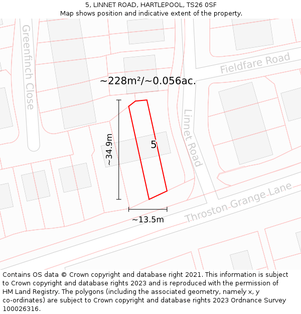 5, LINNET ROAD, HARTLEPOOL, TS26 0SF: Plot and title map