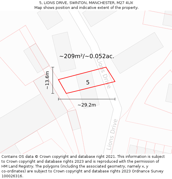5, LIONS DRIVE, SWINTON, MANCHESTER, M27 4UX: Plot and title map