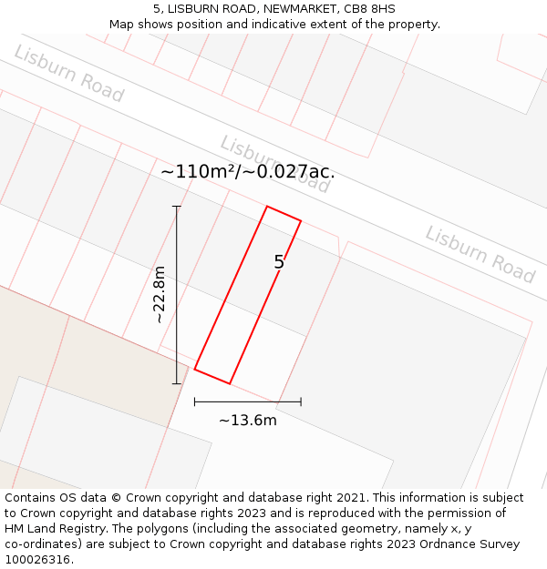 5, LISBURN ROAD, NEWMARKET, CB8 8HS: Plot and title map