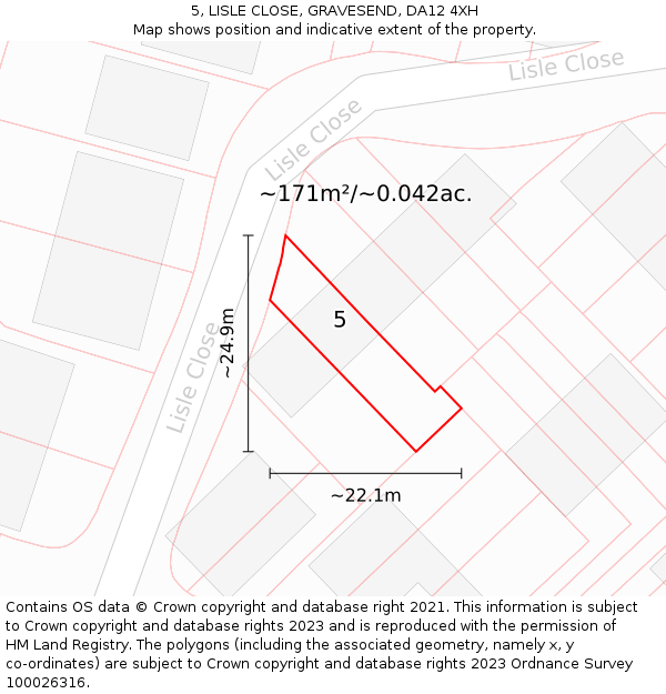 5, LISLE CLOSE, GRAVESEND, DA12 4XH: Plot and title map