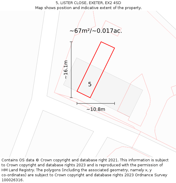 5, LISTER CLOSE, EXETER, EX2 4SD: Plot and title map
