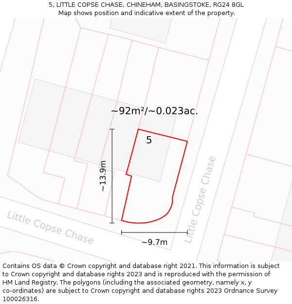 5, LITTLE COPSE CHASE, CHINEHAM, BASINGSTOKE, RG24 8GL: Plot and title map