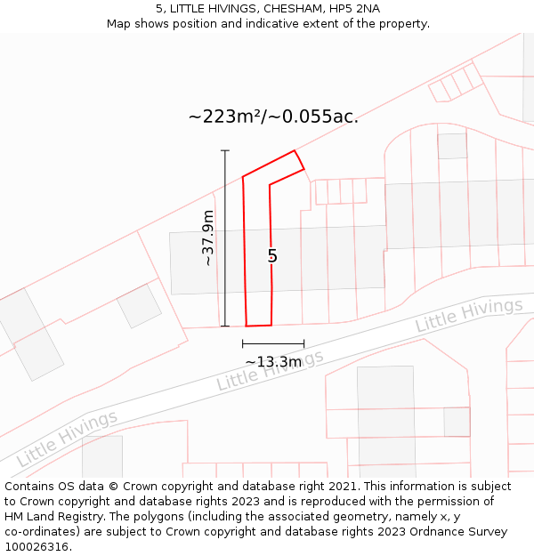5, LITTLE HIVINGS, CHESHAM, HP5 2NA: Plot and title map