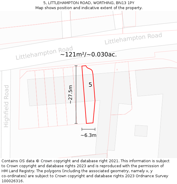 5, LITTLEHAMPTON ROAD, WORTHING, BN13 1PY: Plot and title map