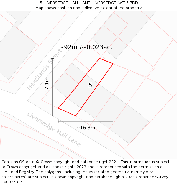 5, LIVERSEDGE HALL LANE, LIVERSEDGE, WF15 7DD: Plot and title map