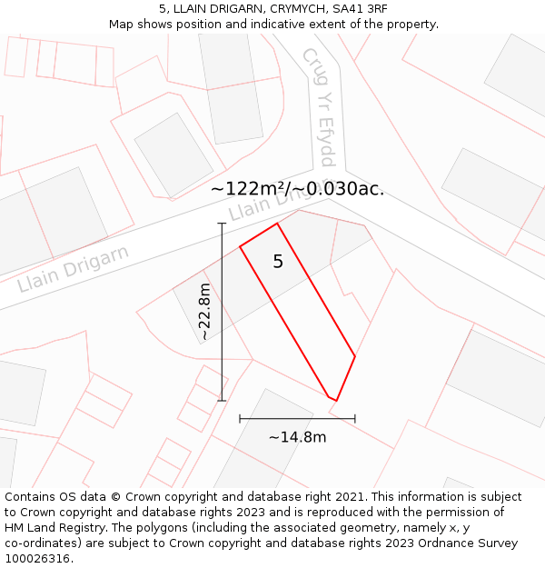 5, LLAIN DRIGARN, CRYMYCH, SA41 3RF: Plot and title map