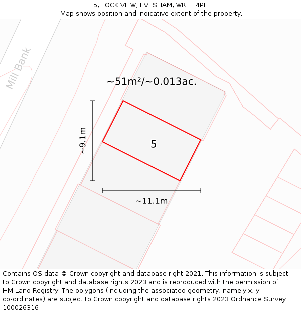 5, LOCK VIEW, EVESHAM, WR11 4PH: Plot and title map