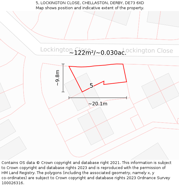 5, LOCKINGTON CLOSE, CHELLASTON, DERBY, DE73 6XD: Plot and title map