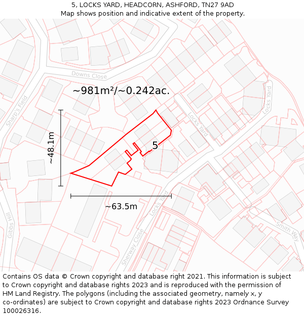 5, LOCKS YARD, HEADCORN, ASHFORD, TN27 9AD: Plot and title map