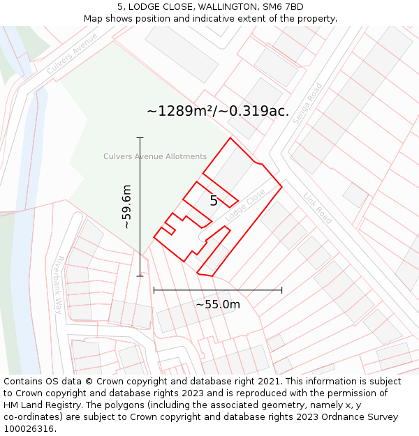 5, LODGE CLOSE, WALLINGTON, SM6 7BD: Plot and title map