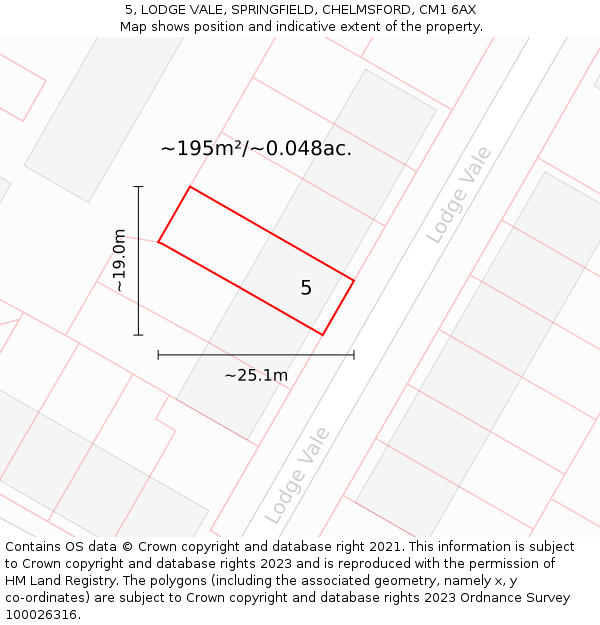 5, LODGE VALE, SPRINGFIELD, CHELMSFORD, CM1 6AX: Plot and title map