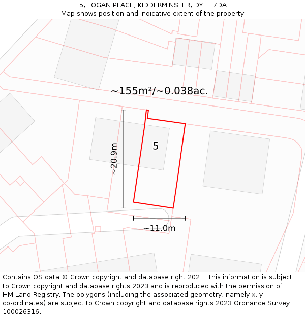 5, LOGAN PLACE, KIDDERMINSTER, DY11 7DA: Plot and title map