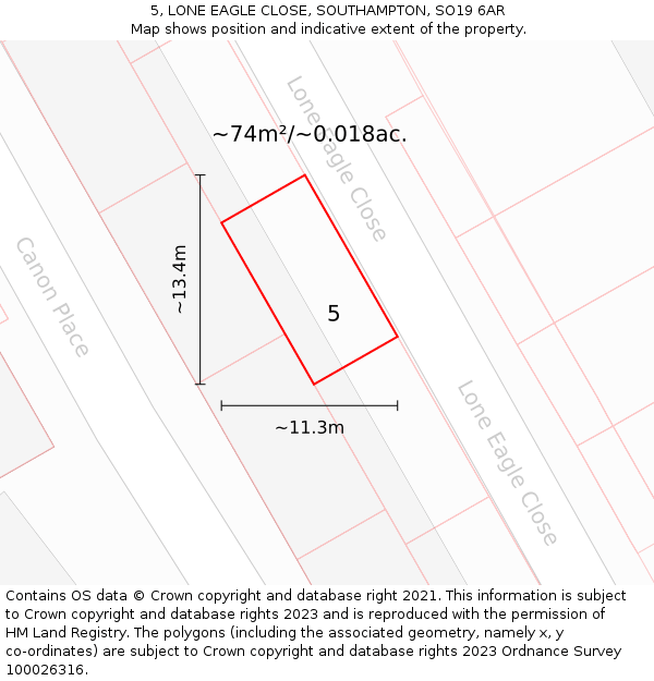 5, LONE EAGLE CLOSE, SOUTHAMPTON, SO19 6AR: Plot and title map