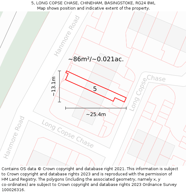 5, LONG COPSE CHASE, CHINEHAM, BASINGSTOKE, RG24 8WL: Plot and title map