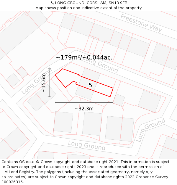 5, LONG GROUND, CORSHAM, SN13 9EB: Plot and title map