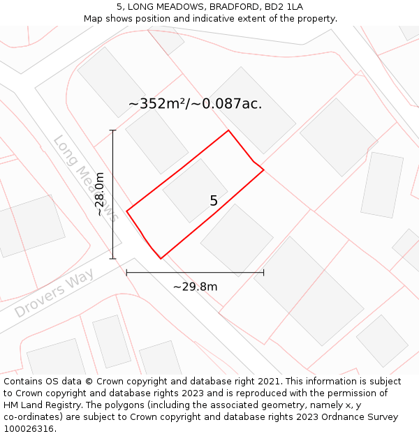 5, LONG MEADOWS, BRADFORD, BD2 1LA: Plot and title map