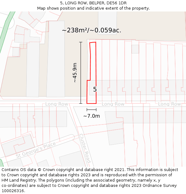 5, LONG ROW, BELPER, DE56 1DR: Plot and title map