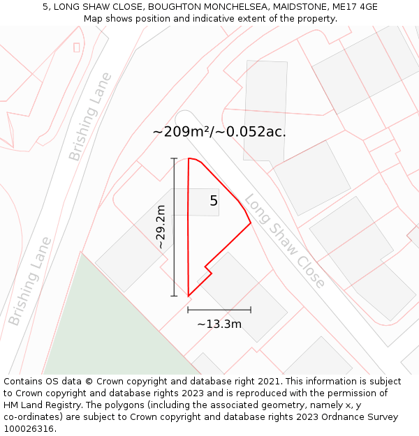 5, LONG SHAW CLOSE, BOUGHTON MONCHELSEA, MAIDSTONE, ME17 4GE: Plot and title map