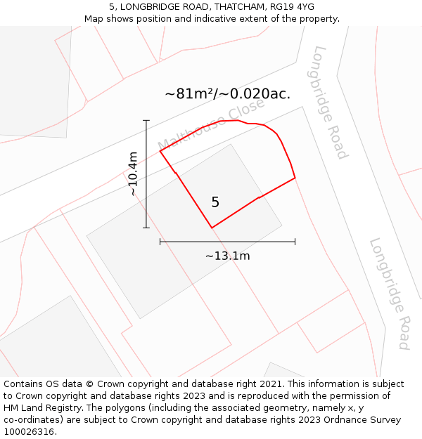 5, LONGBRIDGE ROAD, THATCHAM, RG19 4YG: Plot and title map