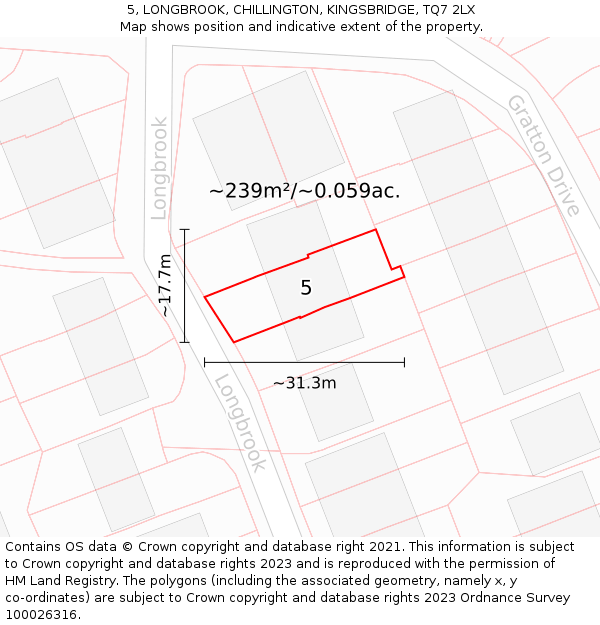 5, LONGBROOK, CHILLINGTON, KINGSBRIDGE, TQ7 2LX: Plot and title map