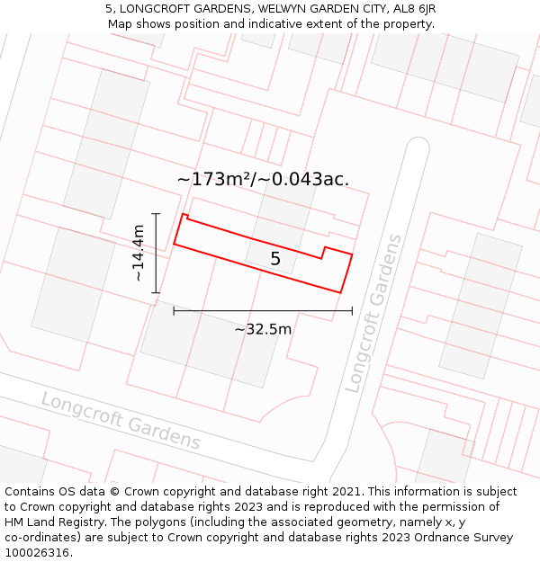 5, LONGCROFT GARDENS, WELWYN GARDEN CITY, AL8 6JR: Plot and title map