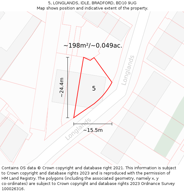 5, LONGLANDS, IDLE, BRADFORD, BD10 9UG: Plot and title map