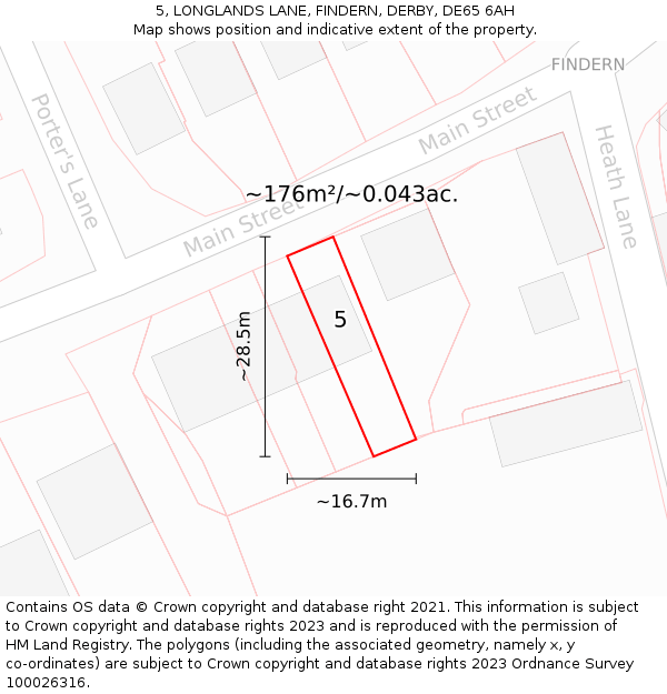 5, LONGLANDS LANE, FINDERN, DERBY, DE65 6AH: Plot and title map