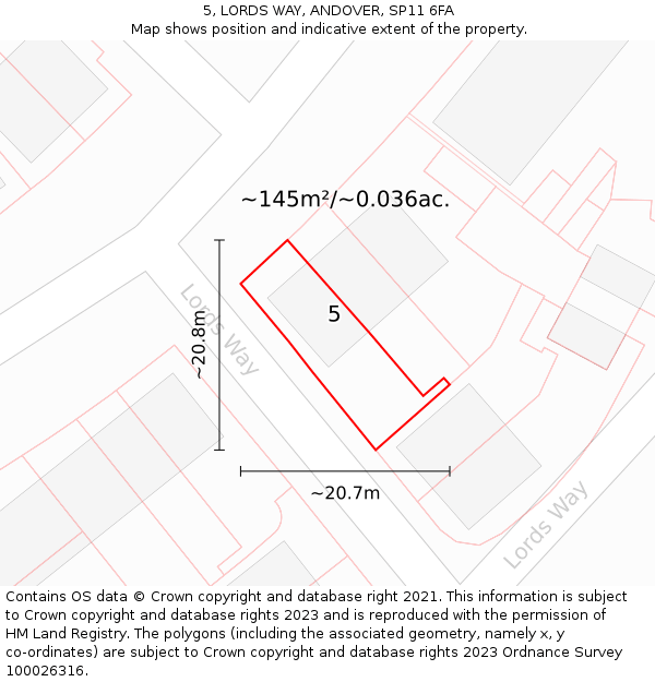 5, LORDS WAY, ANDOVER, SP11 6FA: Plot and title map
