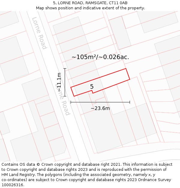 5, LORNE ROAD, RAMSGATE, CT11 0AB: Plot and title map