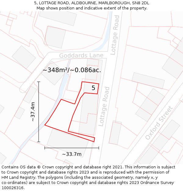 5, LOTTAGE ROAD, ALDBOURNE, MARLBOROUGH, SN8 2DL: Plot and title map