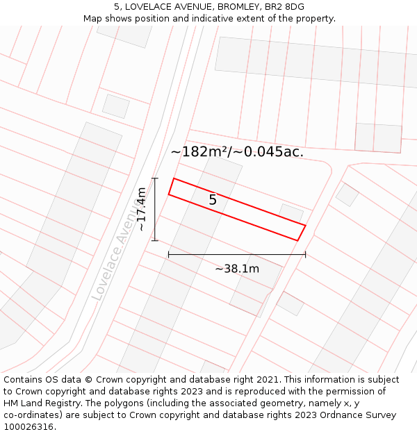 5, LOVELACE AVENUE, BROMLEY, BR2 8DG: Plot and title map