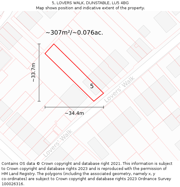 5, LOVERS WALK, DUNSTABLE, LU5 4BG: Plot and title map