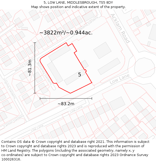 5, LOW LANE, MIDDLESBROUGH, TS5 8DY: Plot and title map
