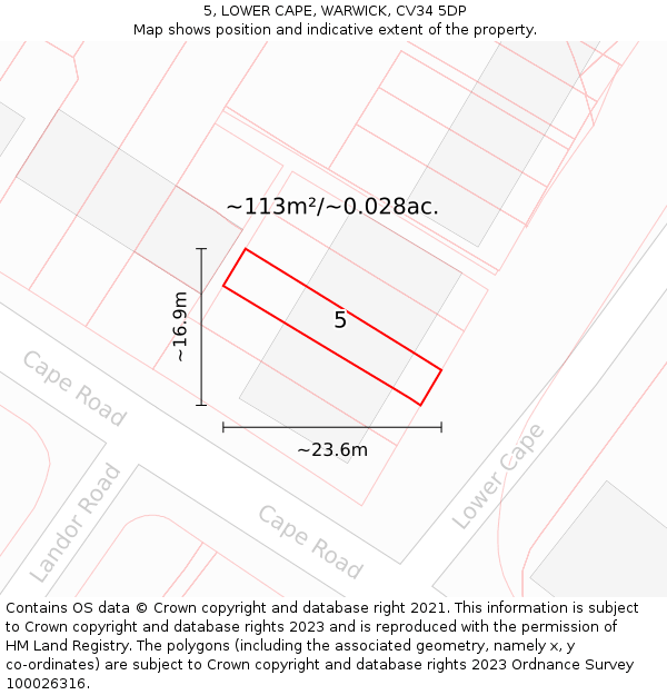 5, LOWER CAPE, WARWICK, CV34 5DP: Plot and title map