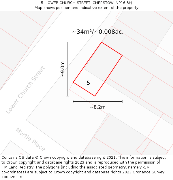 5, LOWER CHURCH STREET, CHEPSTOW, NP16 5HJ: Plot and title map