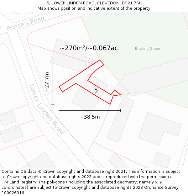 5, LOWER LINDEN ROAD, CLEVEDON, BS21 7SU: Plot and title map