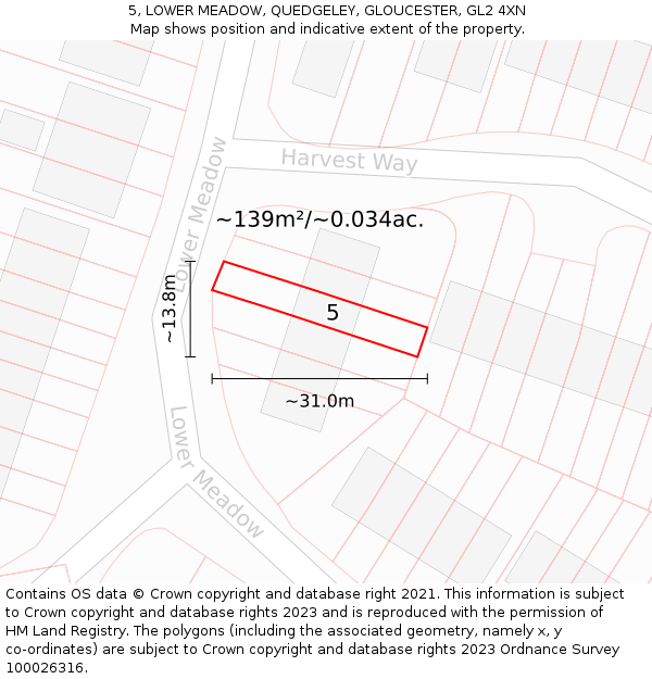 5, LOWER MEADOW, QUEDGELEY, GLOUCESTER, GL2 4XN: Plot and title map